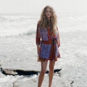 Zara Multicolor Patchwork Faux Wrap Dress